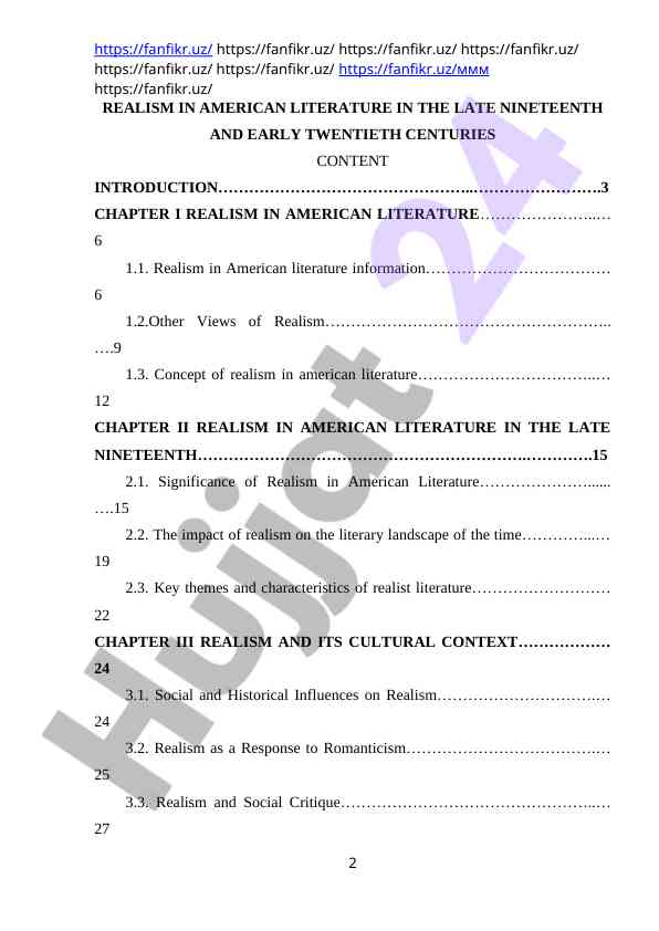 Amerika adabiyotida realizm 19-21 asrlar