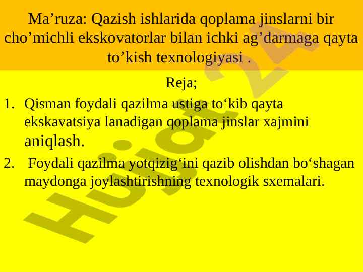 Qoplama jinslarni qayta to‘kish texnologiyasi