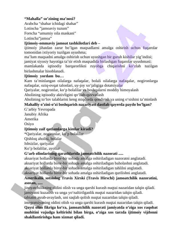 Mahalla so‘zining ma'nosi va ijtimoiy ta'siri