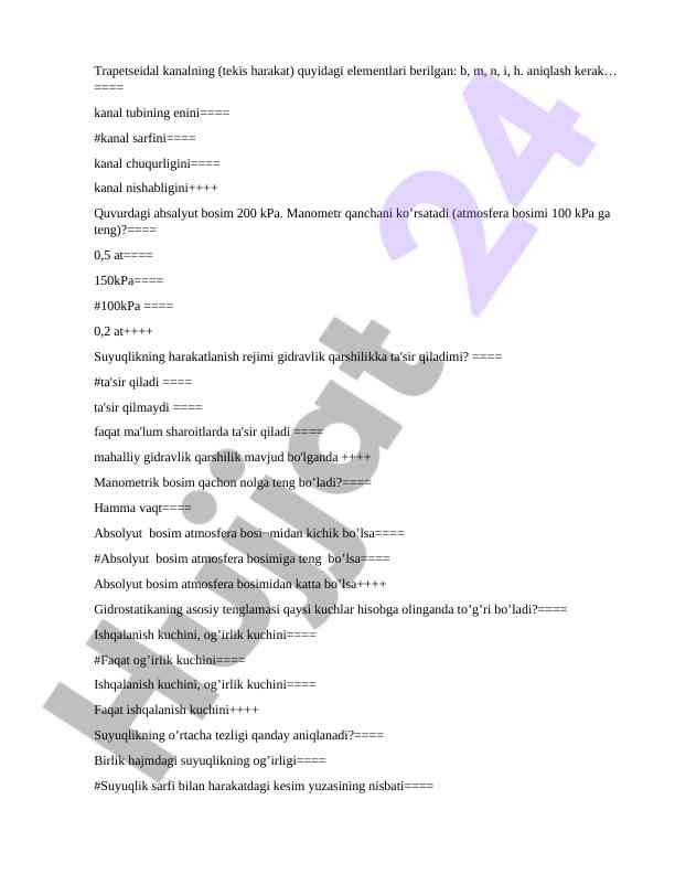 Trapetseidal kanal elementlari va hisoblash
