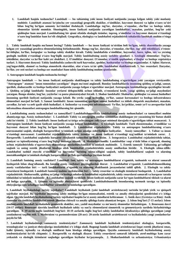 Landshaft tushunchasi va tabiiy elementlar