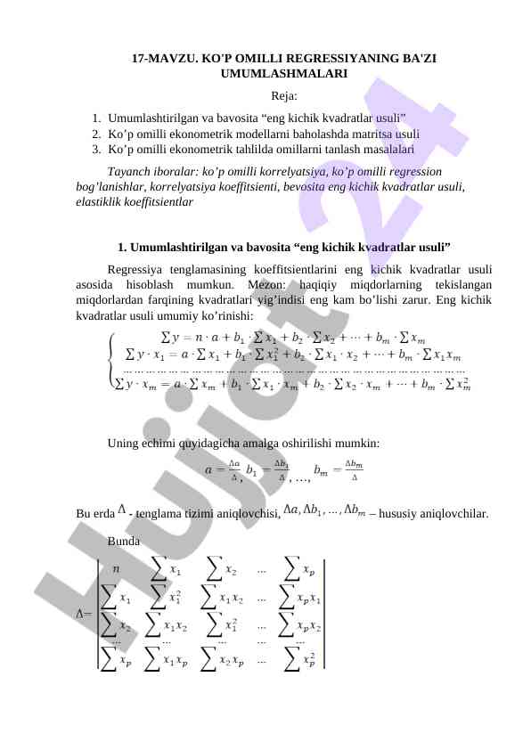 Ko'p omilli regresiyaning umumlashtirilgan usullari