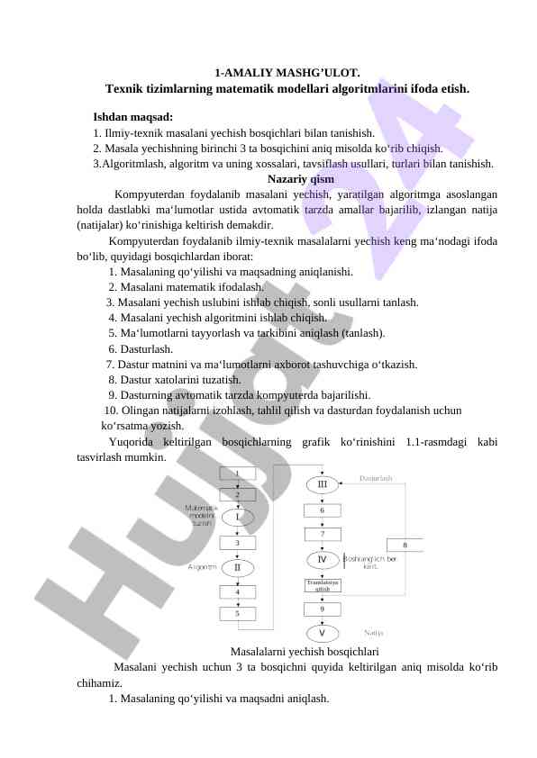 Matematik modellar algoritmlari va ularning tahlili