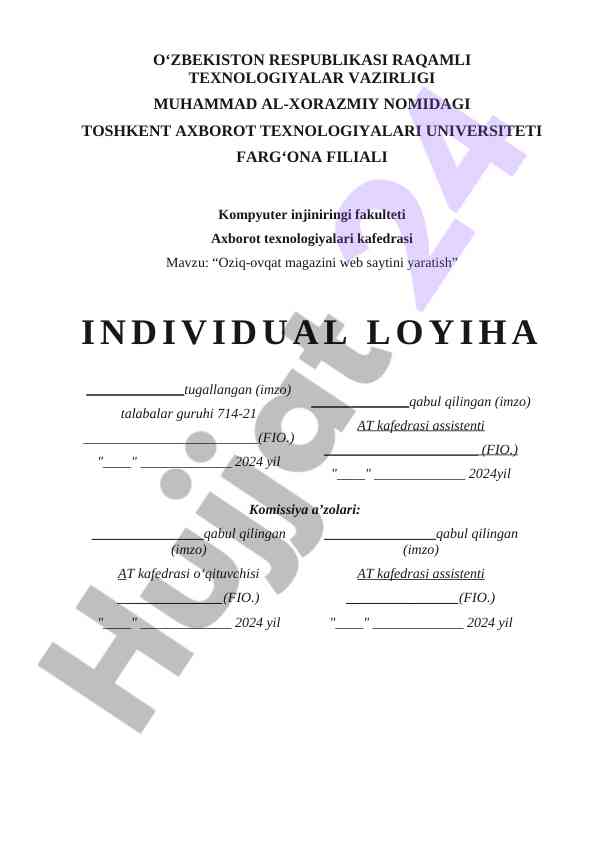Oziq-ovqat magazin web saytini yaratish loyihasi