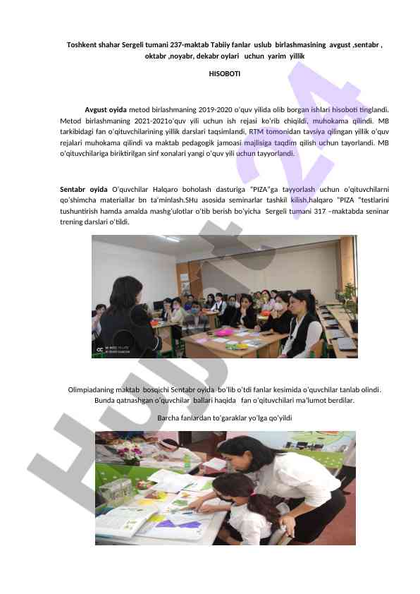 Tabiiy fanlar uslub birlashmasining hisoboti 2021