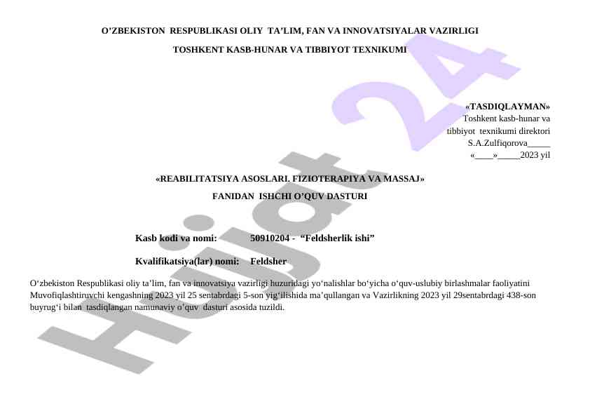 Reabilitatsiya asoslari fizioterapiya va massaj dasturi