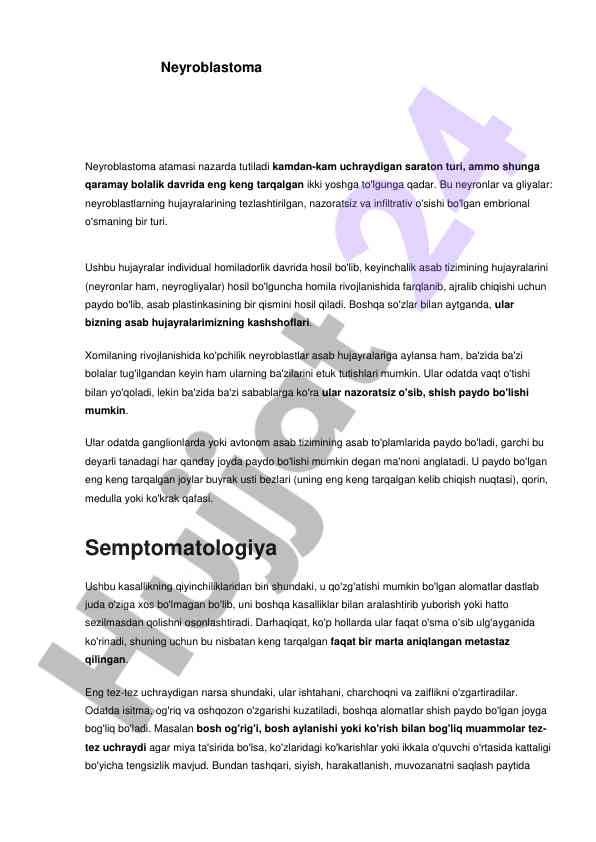 Neyroblastoma: bolalik saratoni turi