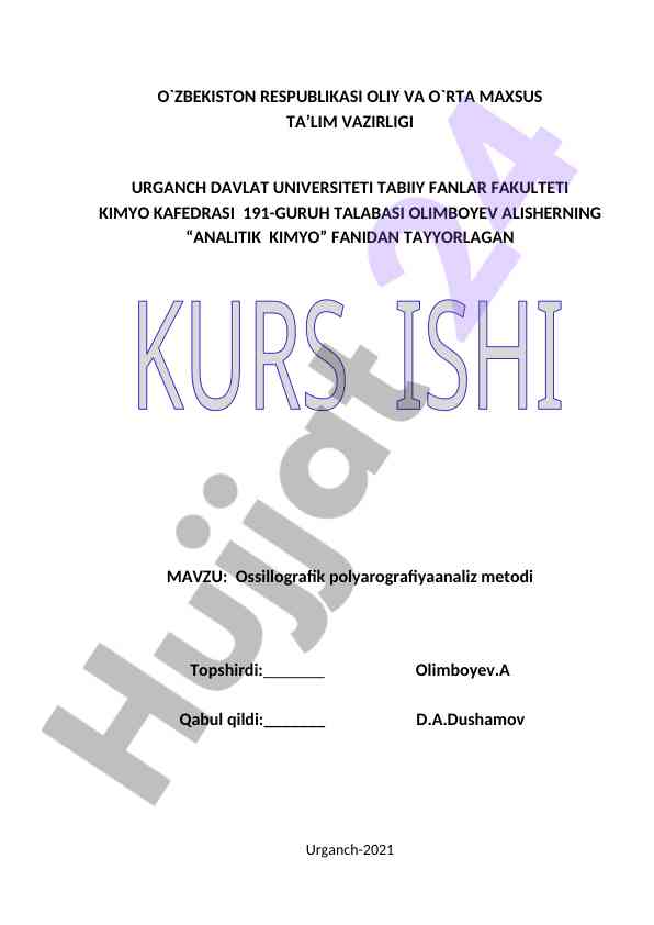 Analitik kimyo fanidan tayyorlangan kuzatuvlar