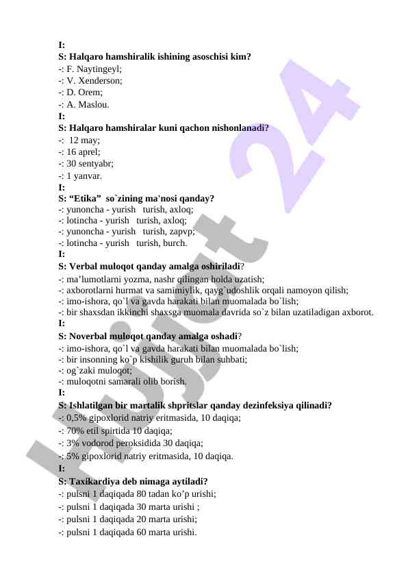 Halqaro hamshiralik ishining asosiy savollari