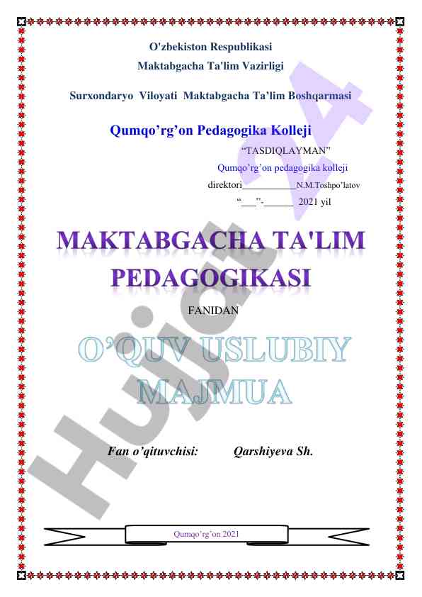 Maktabgacha ta'lim pedagogikasi o'quv materiallari