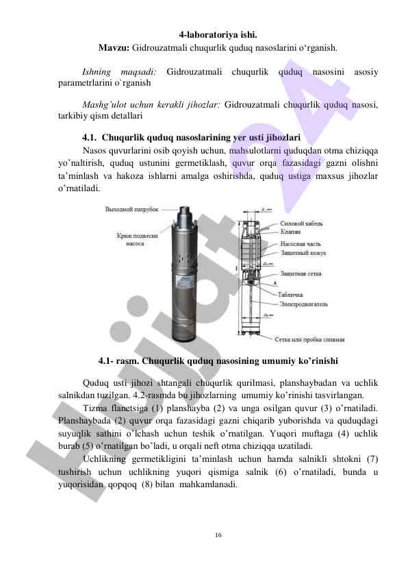 Gidrouzatmali chuqurlik quduq nasoslarini o‘rganish