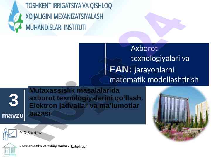 Excel elektron jadvalida ma’lumotlar bilan ishlash