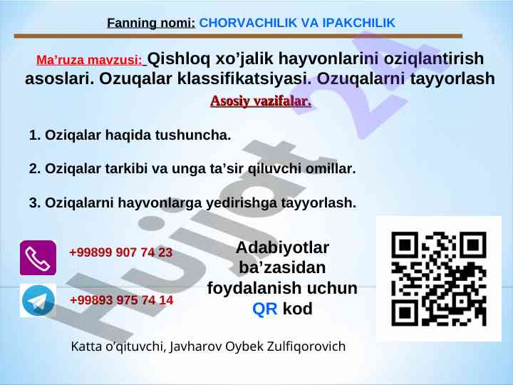 Qishloq xo'jalik hayvonlarini oziqlantirish asoslari