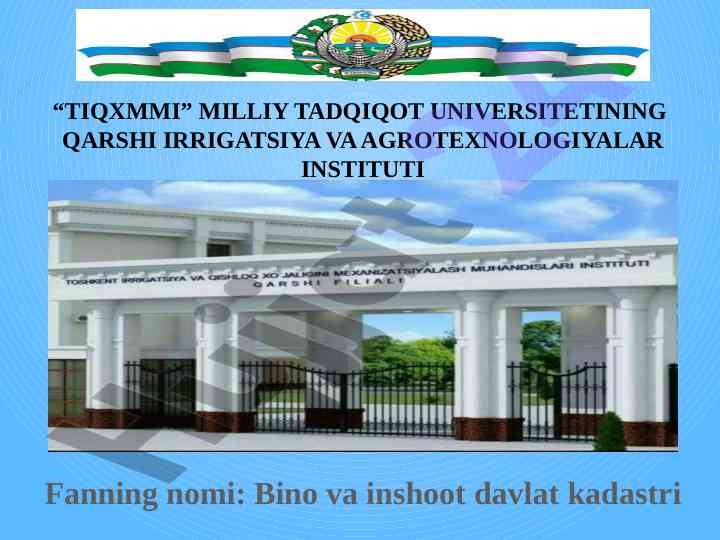Bino va inshoot davlat kadastri tashkil etish