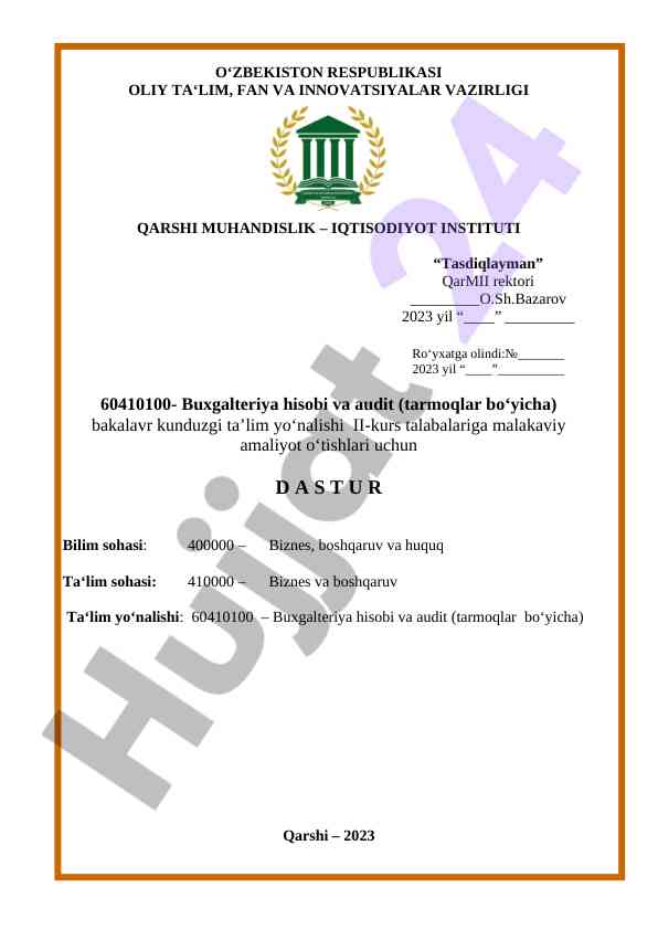 Malakaviy amaliyot dasturi buxgalteriya hisobi