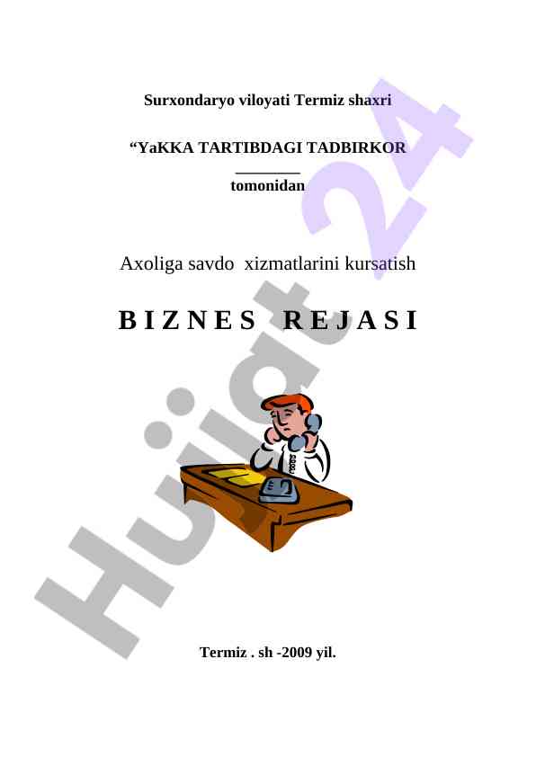 Savdo xizmatlari uchun biznes rejasi
