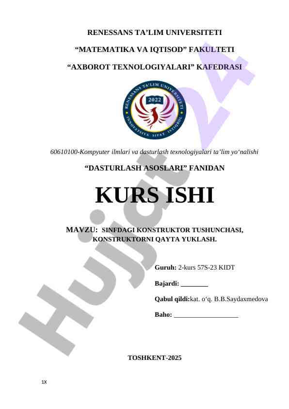 Sinfdagi konstruktor tushunchasi va qayta yuklash