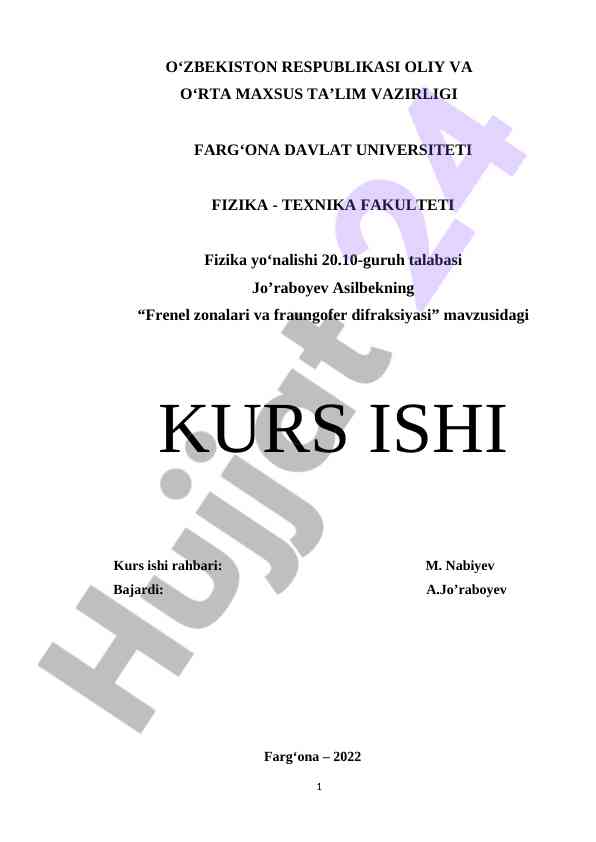 Frenel zonalari va fraungofer difraksiyasi