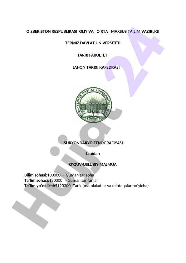 Surxondaryo etnografiyasi o‘quv-uslubiy majmua