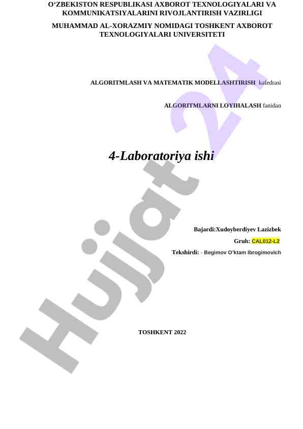 Algoritmlarni loyihalash laboratoriya ishining natijalari