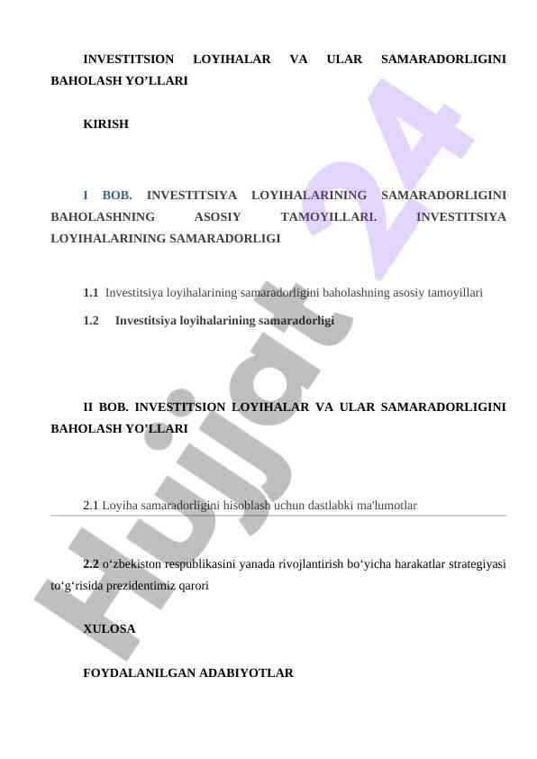 Investitsion loyihalar va ular samaradorligini baholash