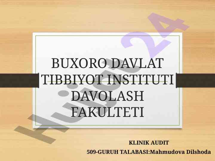 Klinik audit metodologiyasi bemor tavsifi