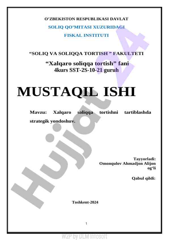 Xalqaro soliqqa tortishni tartiblashda strategik yondoshuv