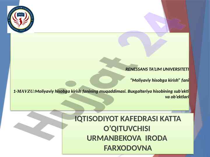 Moliyaviy hisobga kirish fanining muqaddimasi