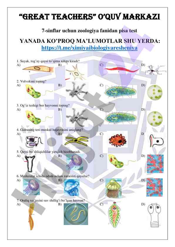 Zoologiya fanidan pisа test savollari