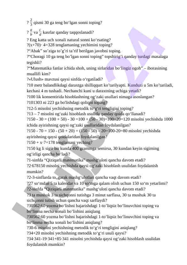 Matematika bo‘yicha turli savollarni yechish