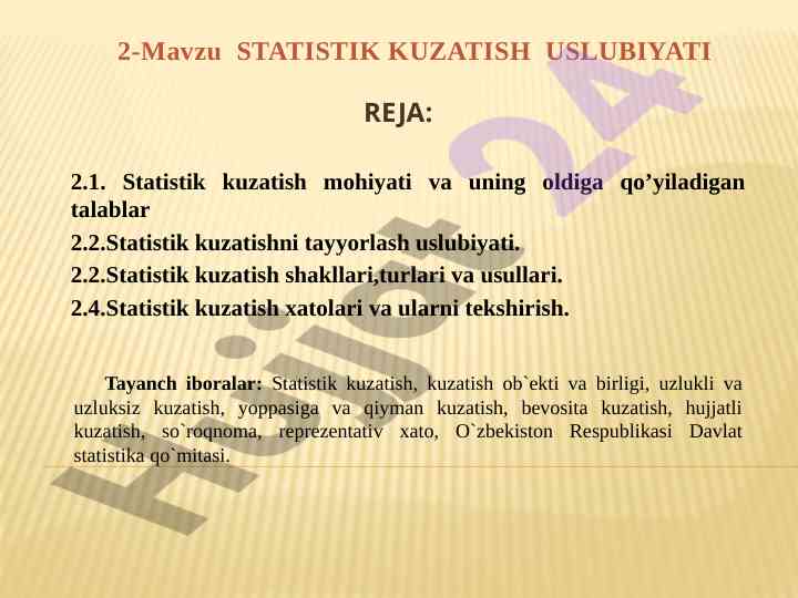 Statistik kuzatish uslubiyati va talablar