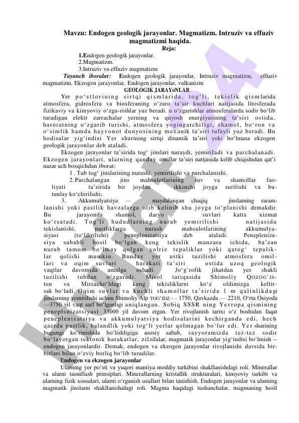 Endogen geologik jarayonlar va magmatizm