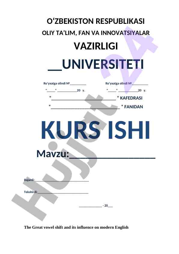 Great Vowel Shift Va Ingliz Tiliga Ta’Siri