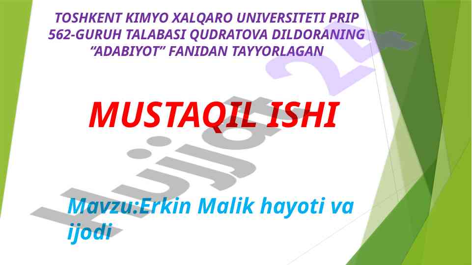 Erkin malik hayoti va ijodi tushuntiruvi