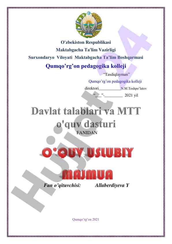 Maktabgacha ta'lim o'quv dasturi materiallari