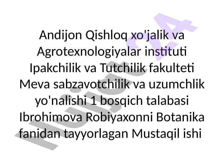 Sitologiya va gistologiya asoslari bo'yicha mustaqil ish