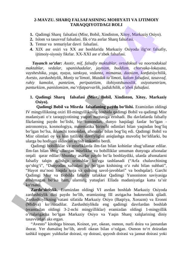 Sharq falsafasining mohiyati va ijtimoiy taraqqiyotdagi roli