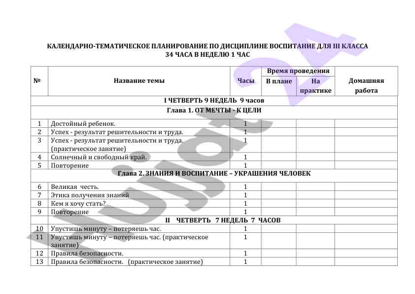 Календарно-тематическое планирование по воспитанию