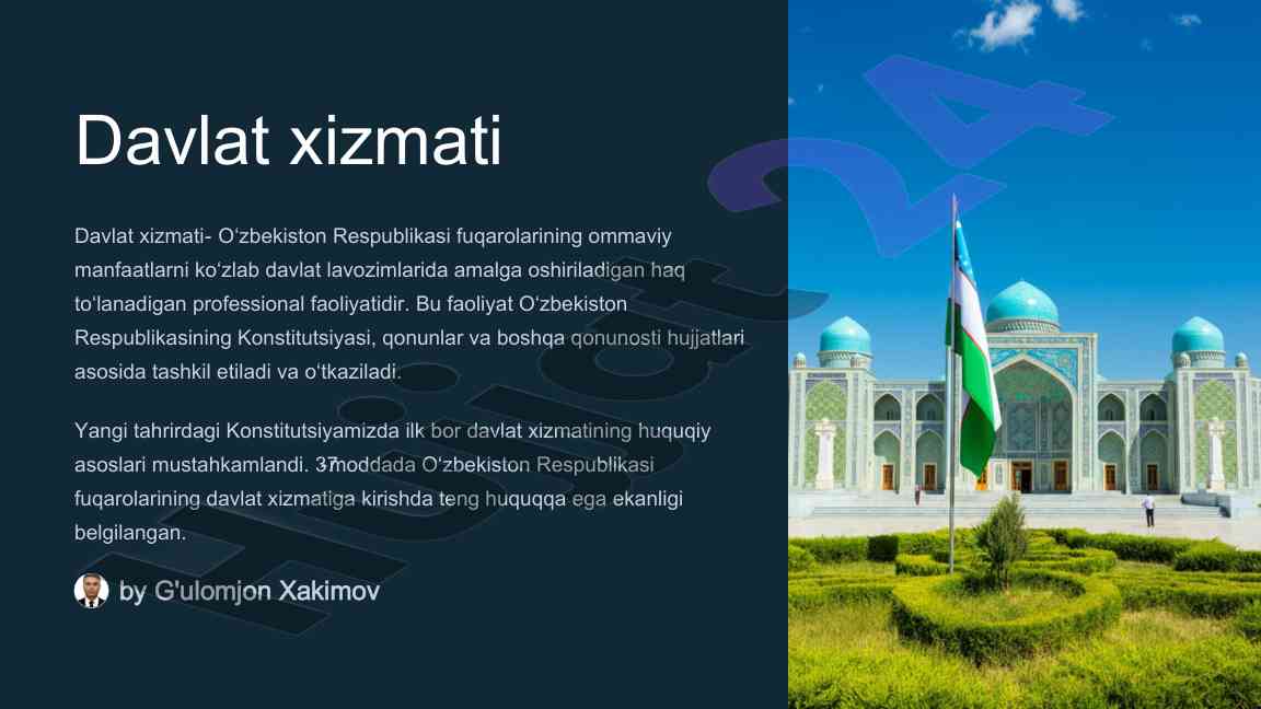 Davlat xizmatining huquqiy asoslari oʻzbekistonda