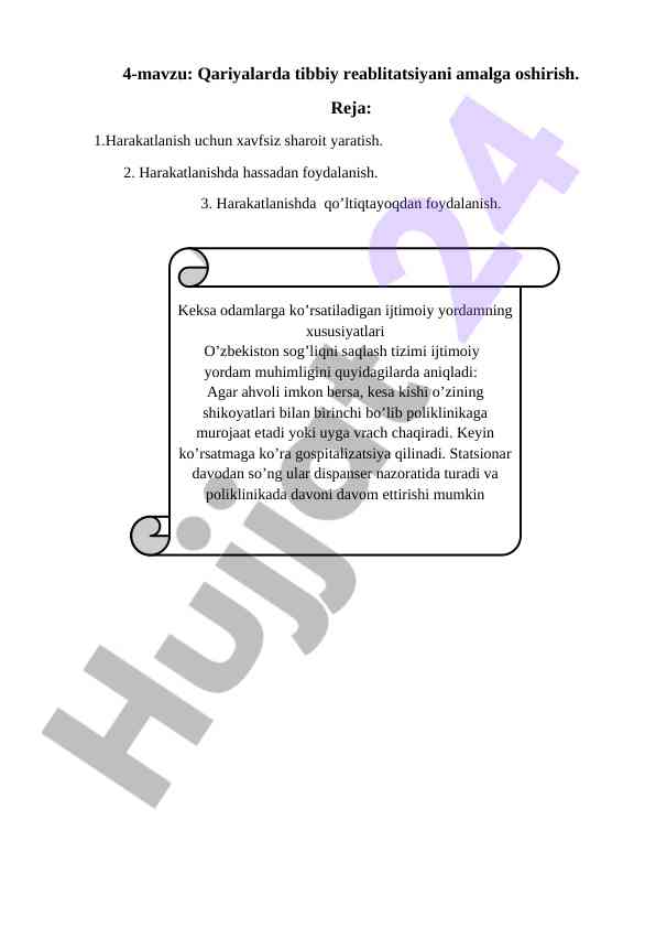 Qariyalarda tibbiy reablitatsiya amaliyoti
