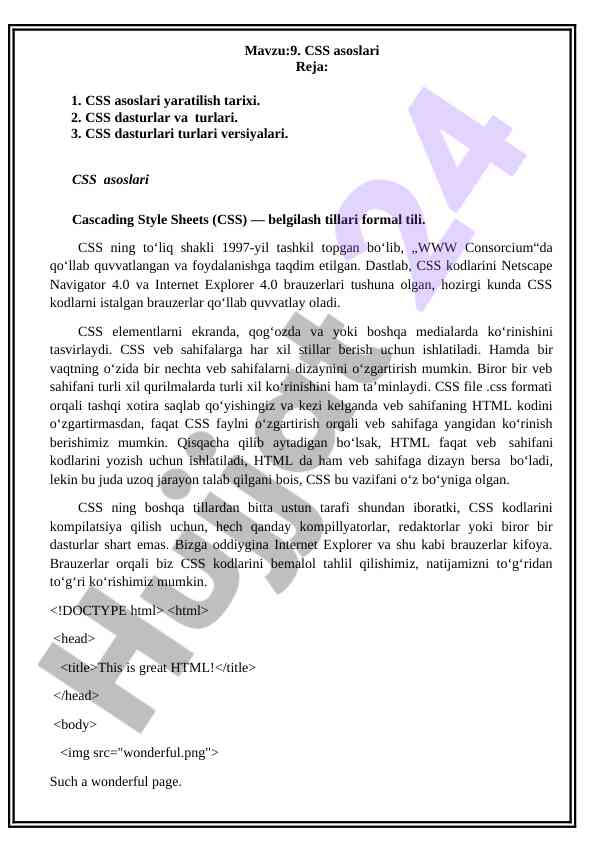 Css asoslari va tarixi bo‘yicha o‘quv qo‘llanma