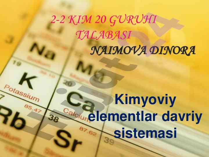 Kimyoviy elementlar davriy sistemasining tuzilishi