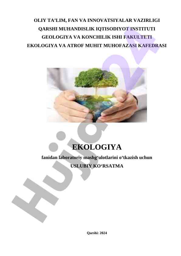 Ekologiya fanidan laboratoriya mashg‘ulotlari uslubiy ko‘rsatma
