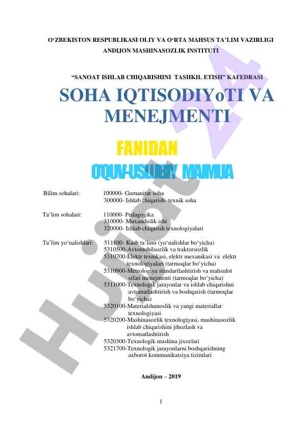 Ta’lim yo‘nalishlari boyicha o‘quv-uslubiy majmua 2