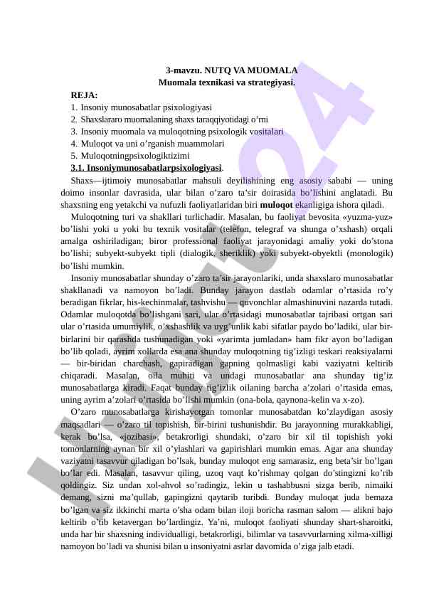 Nutq va muomala: psixologiya asoslari