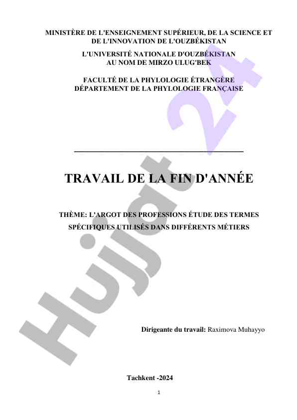 L'argot des professions étude des termes spécifiques