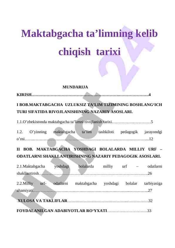 Maktabgacha Ta’limning Kelib Chiqish Tarixi