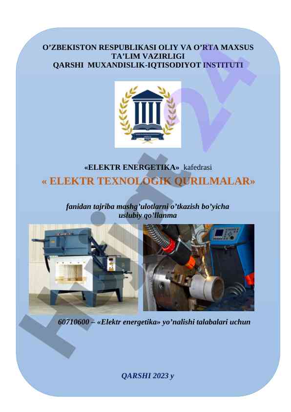 Uslubiy qo‘llanma elektr energetika talabalari uchun