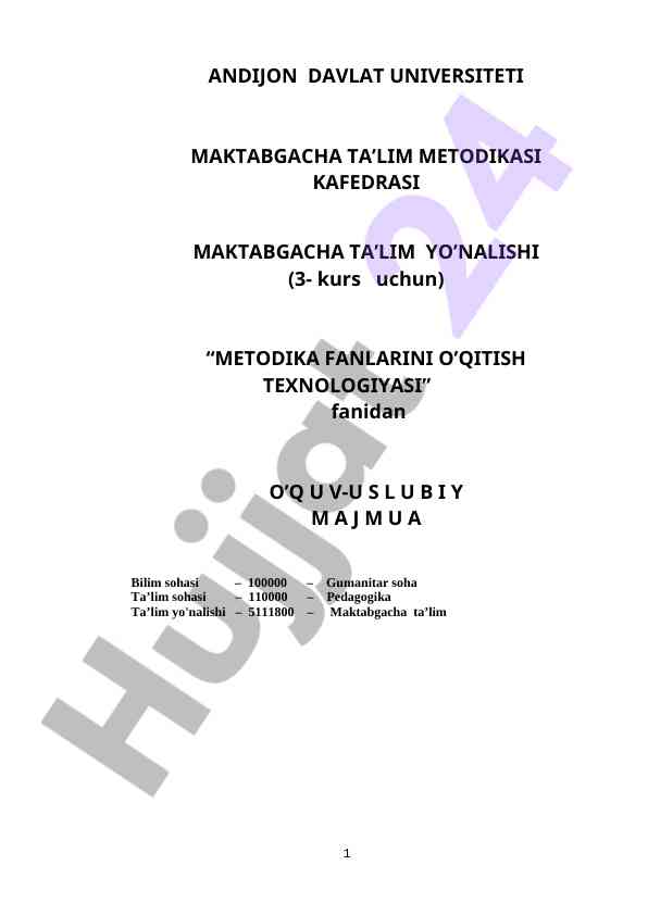 Maktabgacha ta’lim metodikasi fanidan o’qitish texnologiyasi