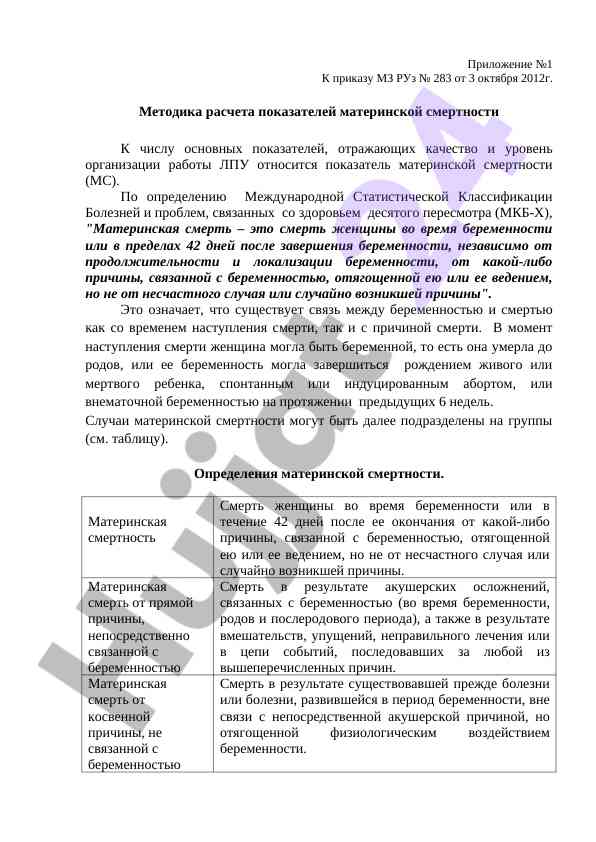 Методика расчета показателей материнской смертности